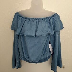 Cavalini Blue Ruffled Long Sleeve Blouse